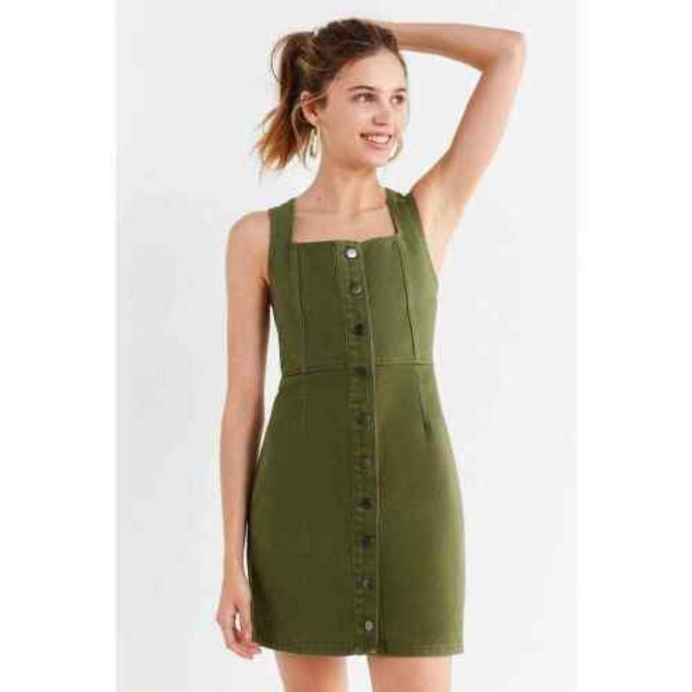 Urban Outfitters Green Jean Button Up Dress